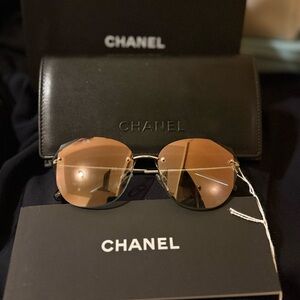 CHANEL Black and Silver Geometric Sunglasses